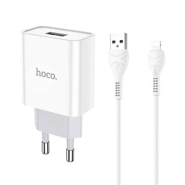 Hoco Single Port Charger Set With Cable Usb-A TO Lightning 1M - C81A