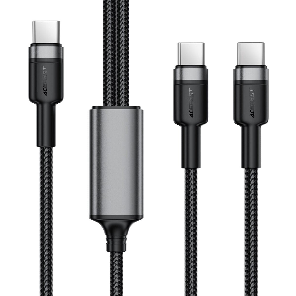 كابل شحن ونقل بيانات Acefast 2 في 1، منفذ USB-C إلى منفذي USB-C، توازن ذكي، 100 واط، طول 1.2 متر - C22-02 أسود 