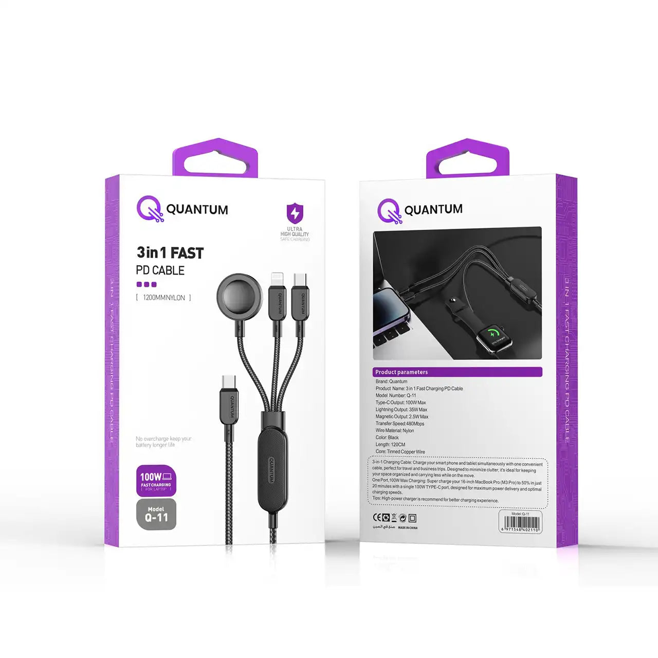 Quantum 3 in 1 Fast PD Cable 100W Q-11