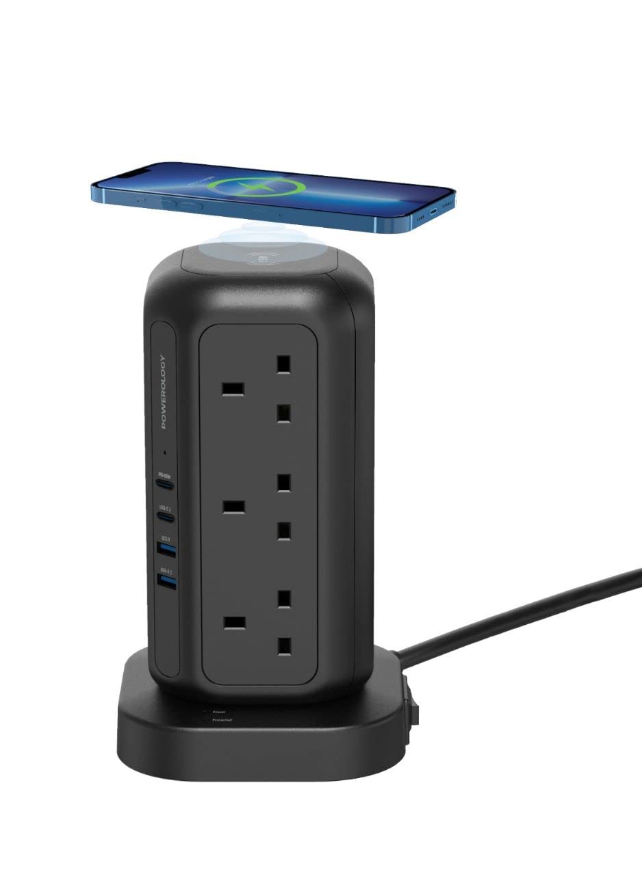 Powerology 12 AC Sockets Gan Tower HUB Charge UP TO 17 Devices 3m - Black