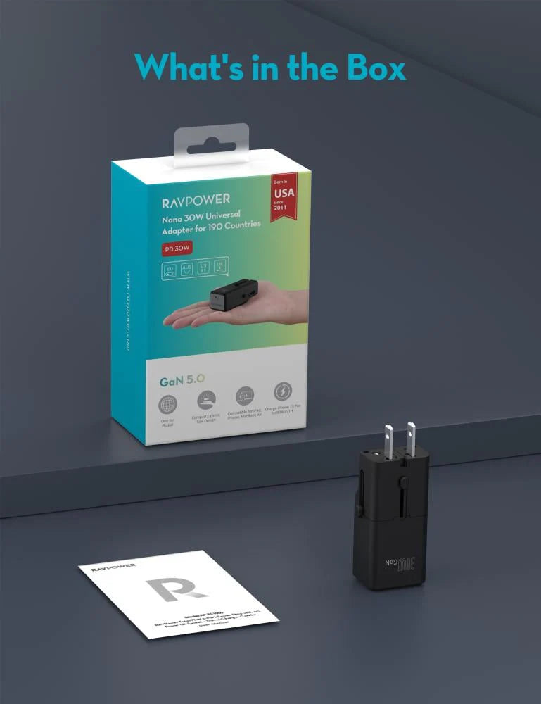 Ravpower Nano 30W Universal Adapter For 190 Countries - RP-PC1060