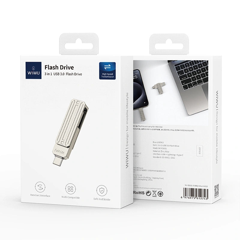 محرك أقراص فلاش Wiwu Infinite 3 في 1 USB 3.0 سعة 128 جيجابايت