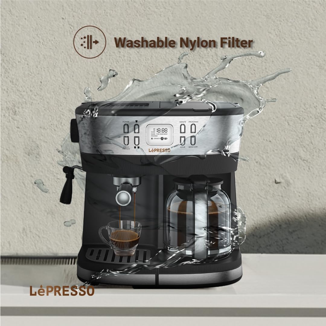 Lepresso Dual Brew Drip Coffee & Espresso Milk Steamer Flow Meter 15 Bar LP002