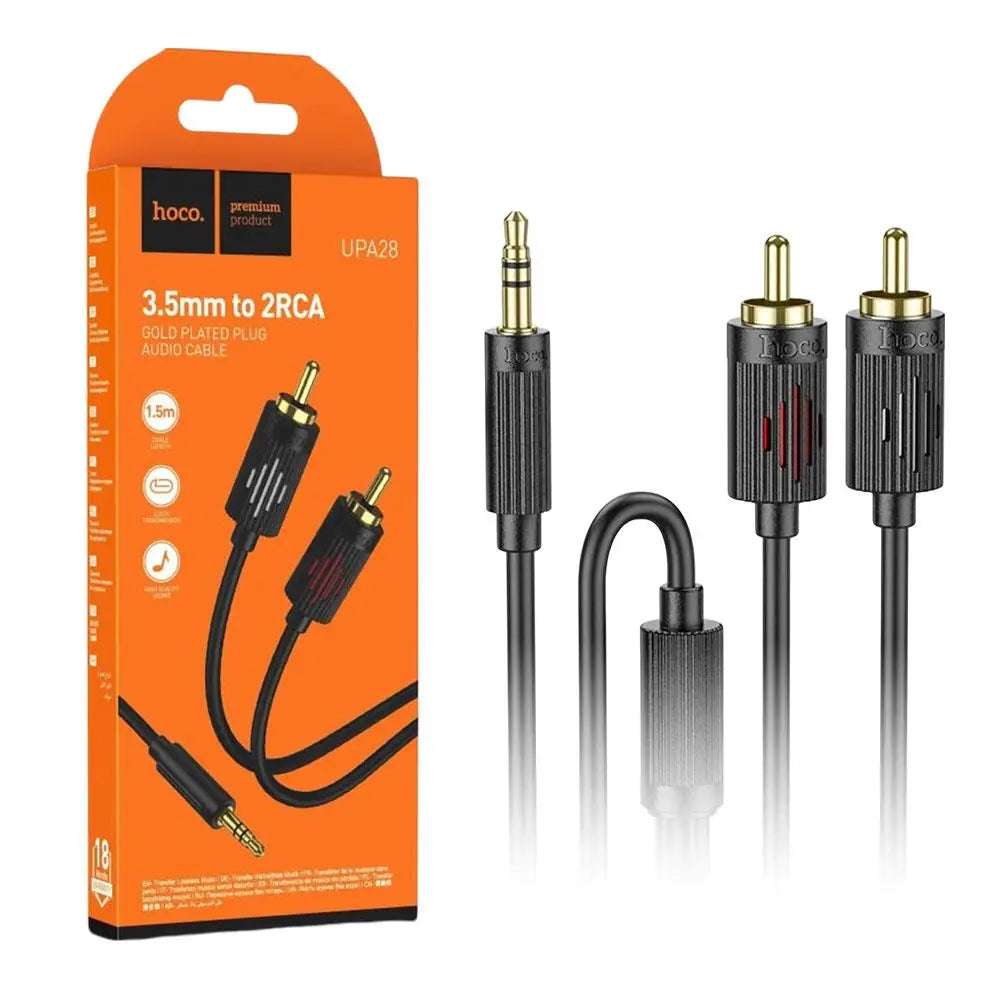 Hoco 3.5mm YO 2Rca Gold Plated Plug Audio Cable UPA28 Black