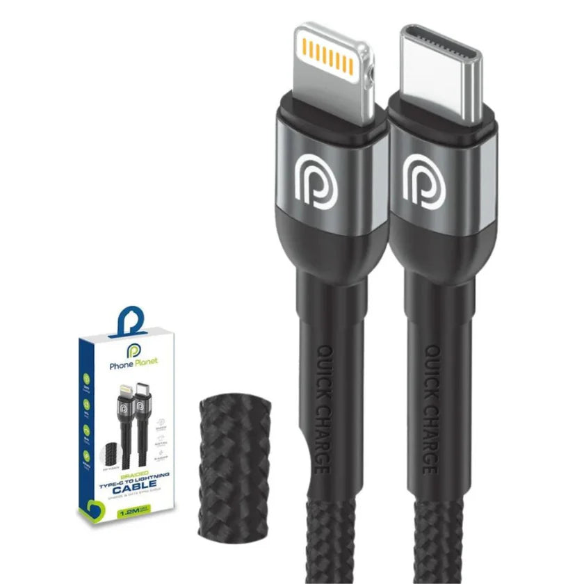 Phone Planet Braided Type-C-To Lightning Cable Charge & Data Sync Cable PJ-CL-055-BK