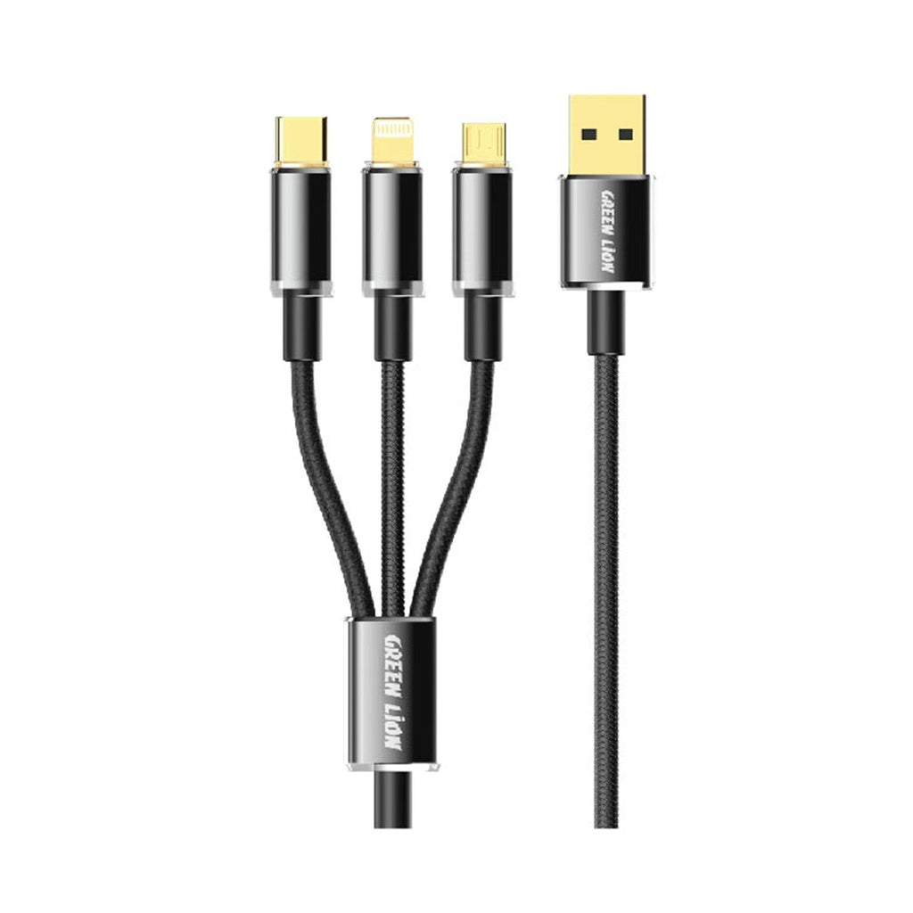 Green Lion Transparent 3 in 1 USB-A TO USB-C + Lightning + Micro Cable 1m