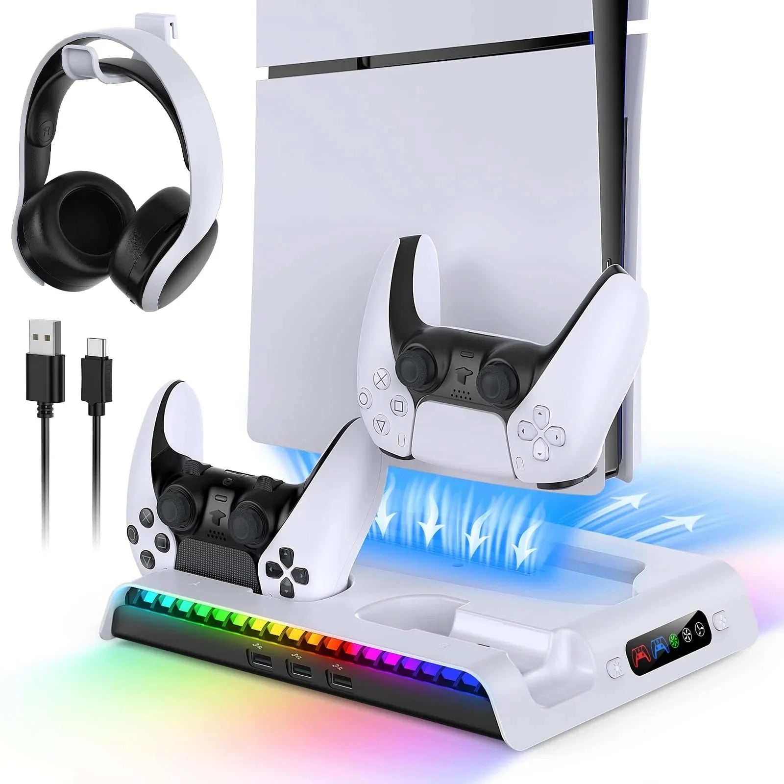 ipega Vertical Stand Cooling Fan + Charging Dock + Headset Holder + RGB Lighting For PS5 Pro /PS5 Si