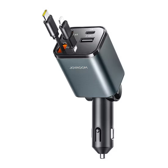 Joyroom 65W 4 IN 1 Retractable Car Charger With Type-c & Lightning Dual Cable JR-CCL05