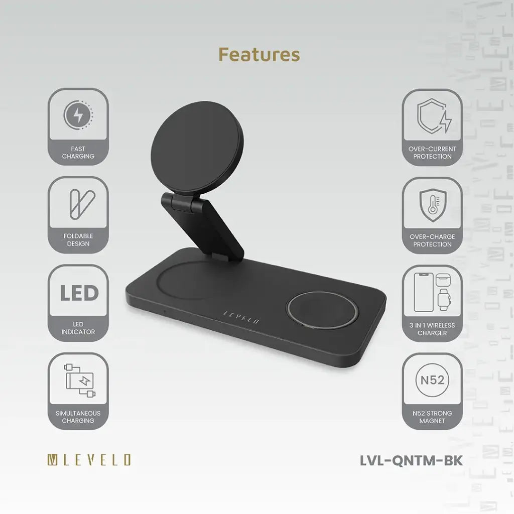 Levelo 3 in 1 Wireless Charger Quantum LVL-QNTM - Black