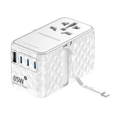 Powerology Universal Gan 85W Super Charger Retractable Type-c Cable
