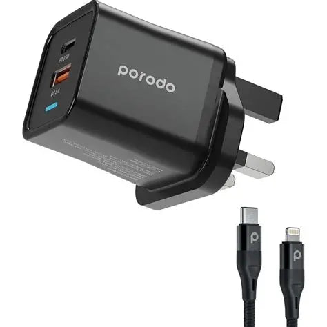 Porodo Dual Port Wall Charger USB-C TO Lightning Cable FWC028 1.2M