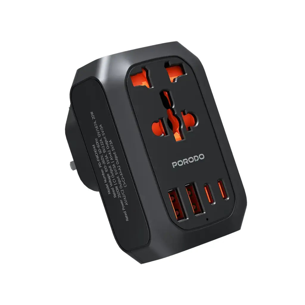 Porodo Universal AC Adapter Multi-Device Charging FWC044 - Black