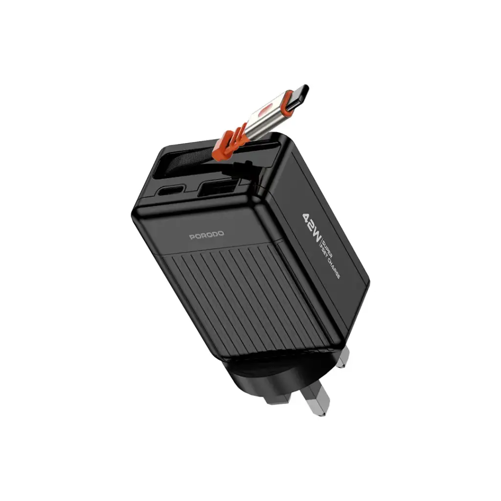 Porodo Retractable Type-c 24W Super Fast Charger 75cm FWC054