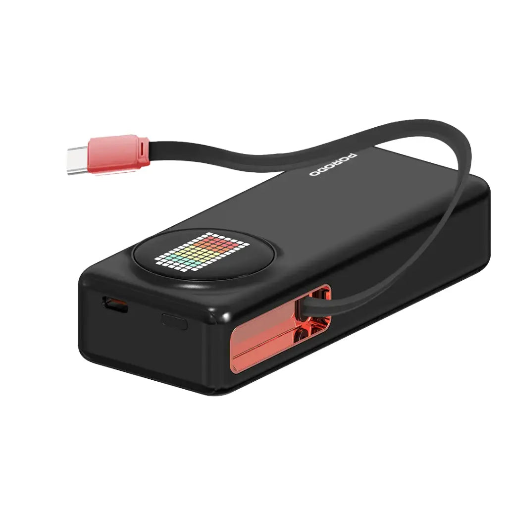 Porodo 10000mAh Animaterd Display Power Bank 68cm Retractable Type-c PB072