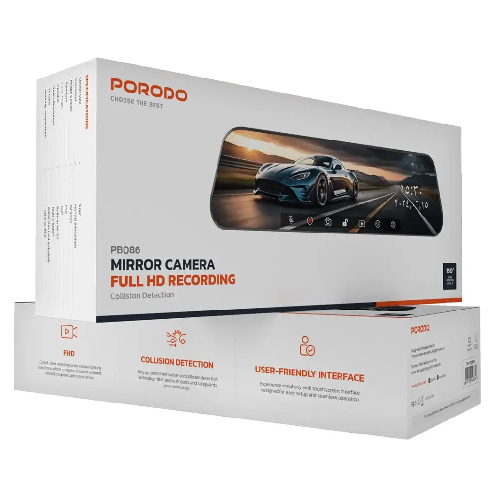 Porodo Mirror Camera Full HD Recording Collision Detection - LFS086