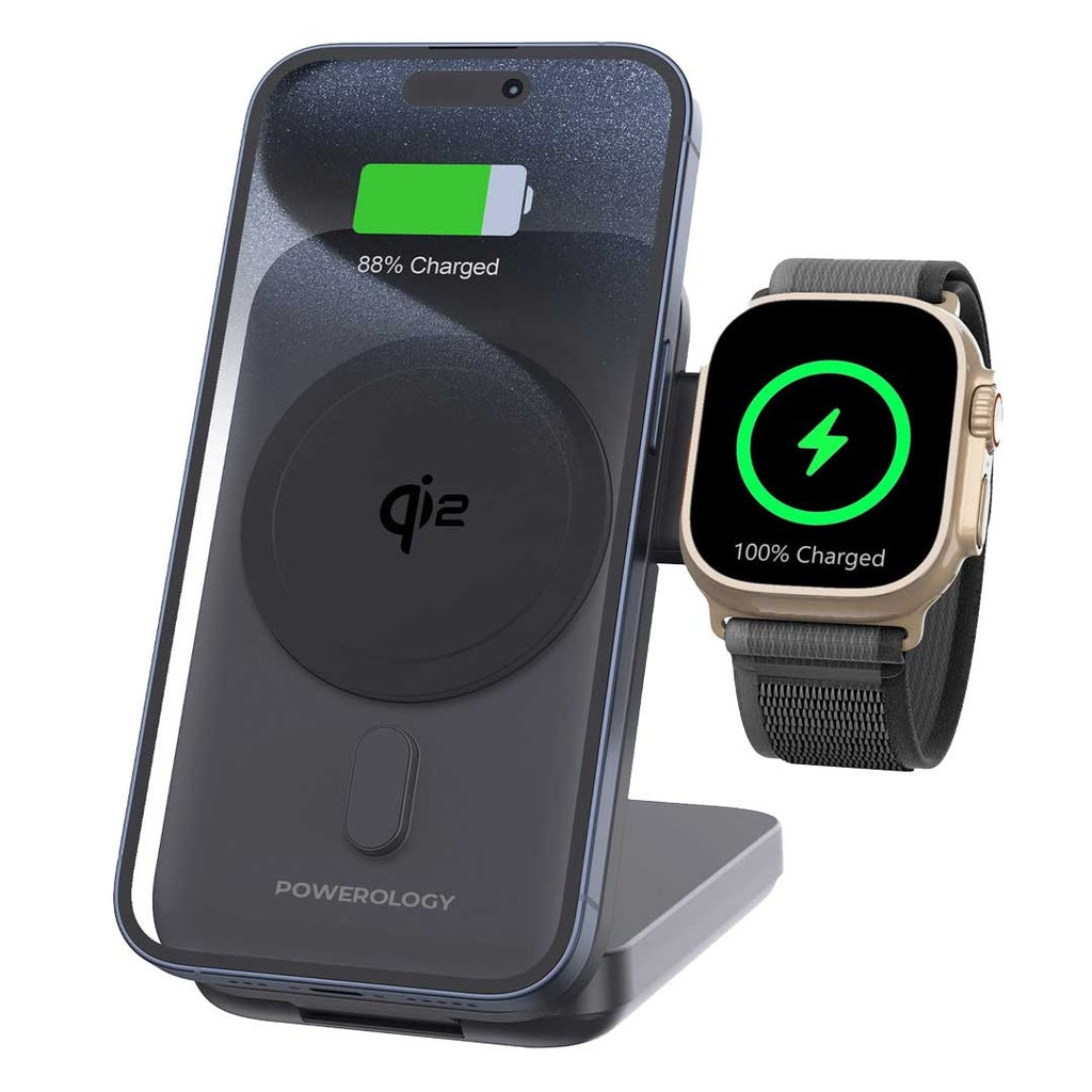 Powerology 10000mAh Qi2-15W iPH15 Magsafe Power Bank - Watch Charger 20W