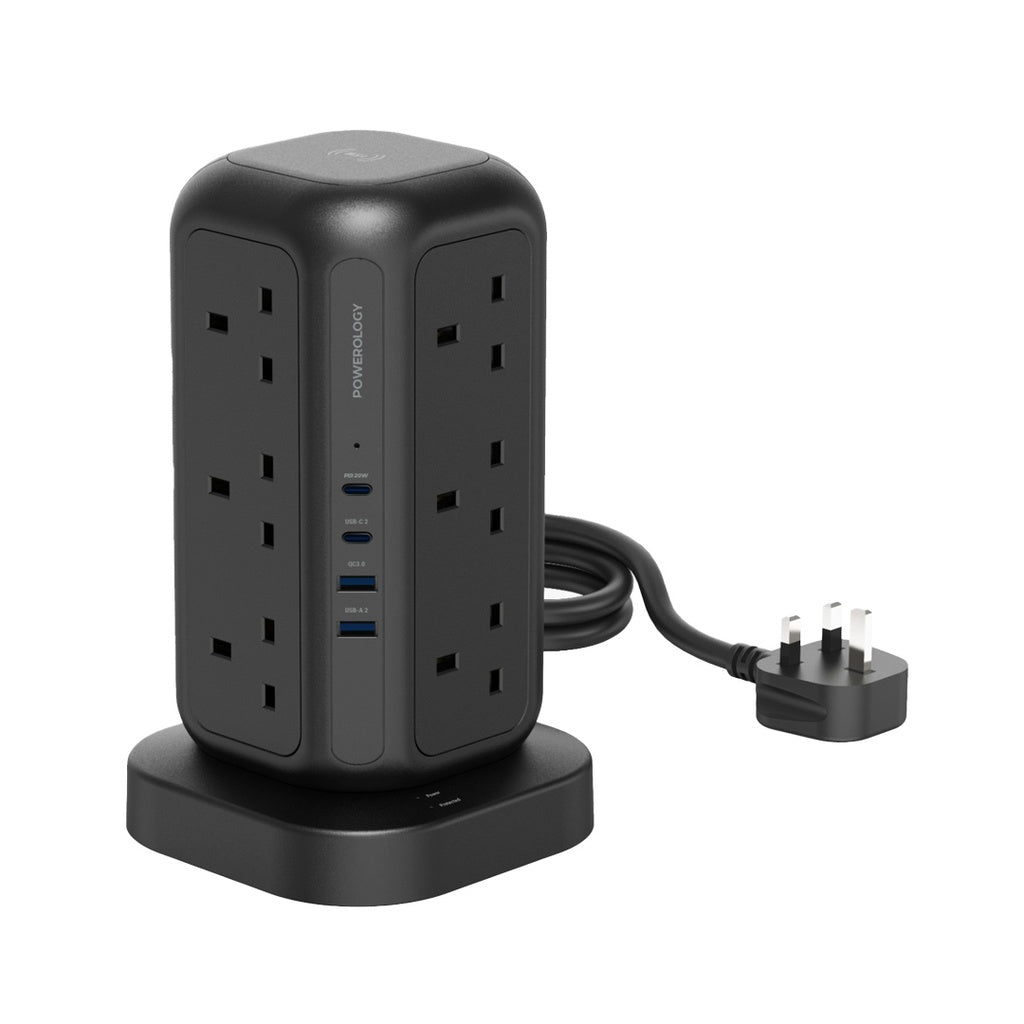 Powerology 12 AC Sockets Gan Tower HUB Charge UP TO 17 Devices 3m - Black