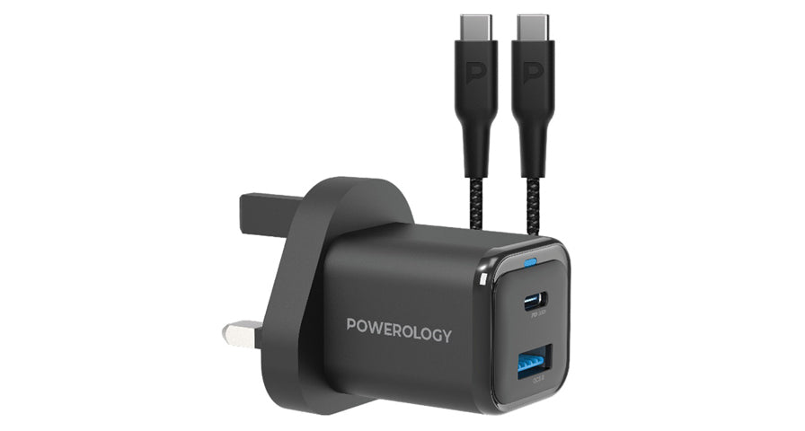 Powerology Dual Port Super Compact Quick Charge 35W With USB-C TO USB-C 1M - PWC023