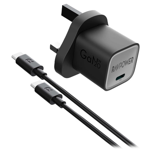 Ravpower 2in1 Combo PD Pioneer 20W Wall Charger+USB Cable With USB-C to USB-C Connector RP-PC1057
