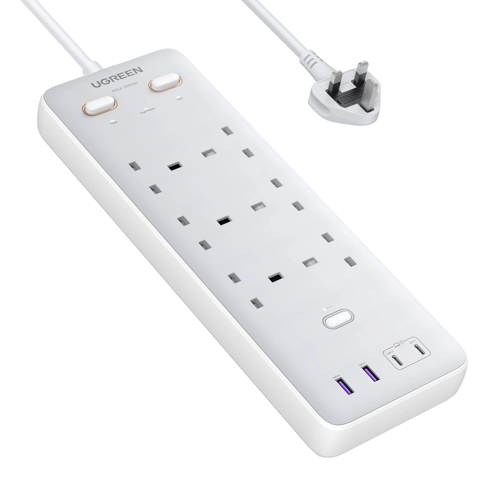 Ugreen 6-Outlet Surge Protector For Laptops- Tablets-Phons and mor Usb65W-Ac2990W-S551