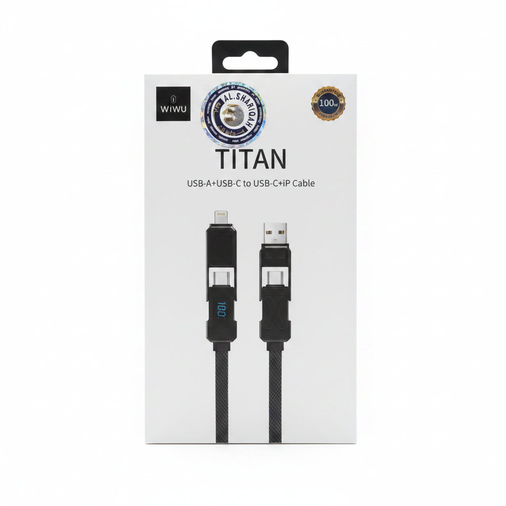 Wiwu Titan USB-A_USB-C TO USB-C+Lightning Cable 100W 1.2m - WI-C039 Black