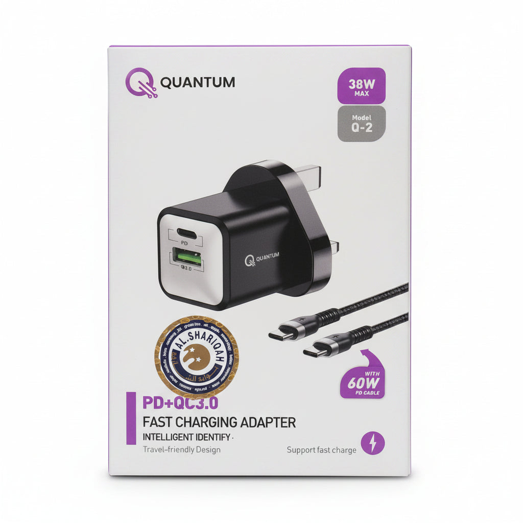 Quantum PD+QC3.0 Fast Charging Adapter 38W With 60W PD Cable (Q-2)