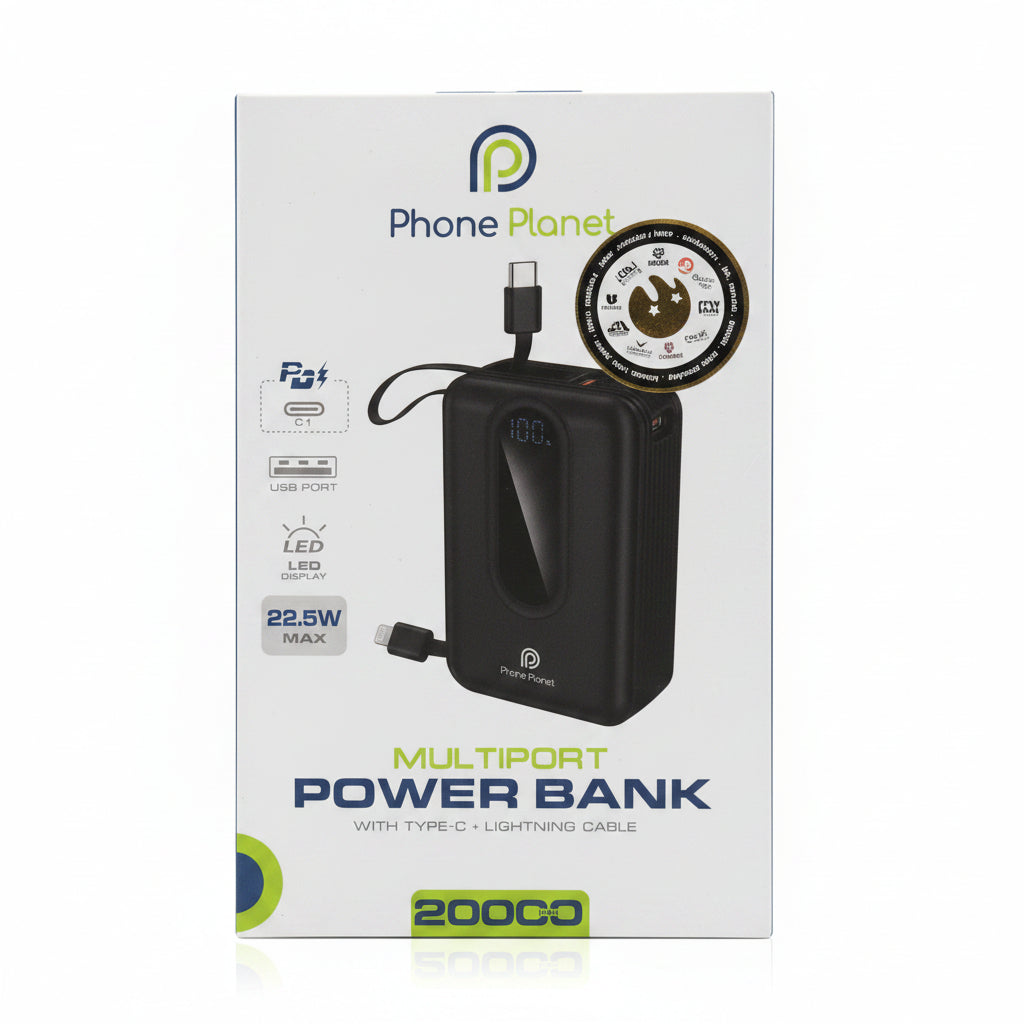 Phone Planet Multiport Power Bank 2000Mah- With Type-C+Lightning Cable-22.5W Max -PP-PB22.5W 10