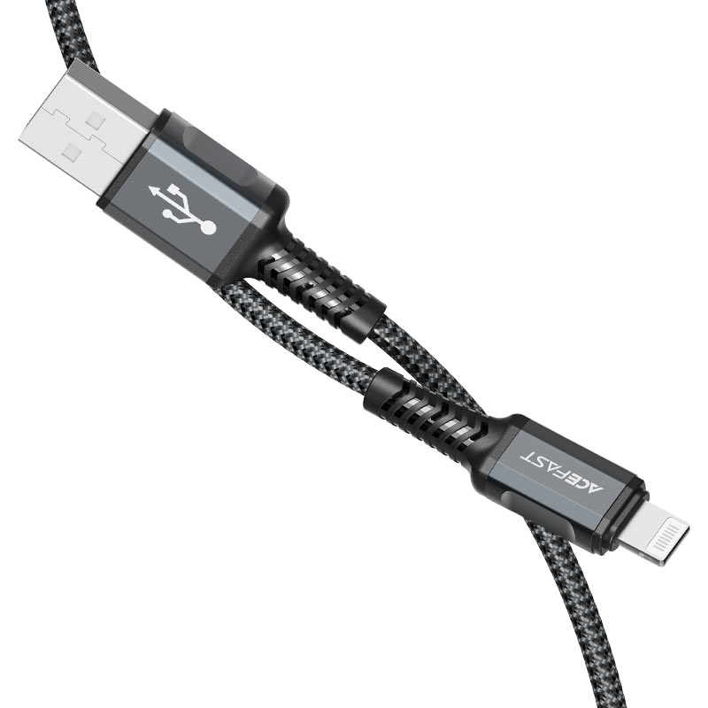 Acefast Safe And Durable Wear Resistant Nylon Braid USB-A TO Lightning Cable 1.2m - C3-02 Black