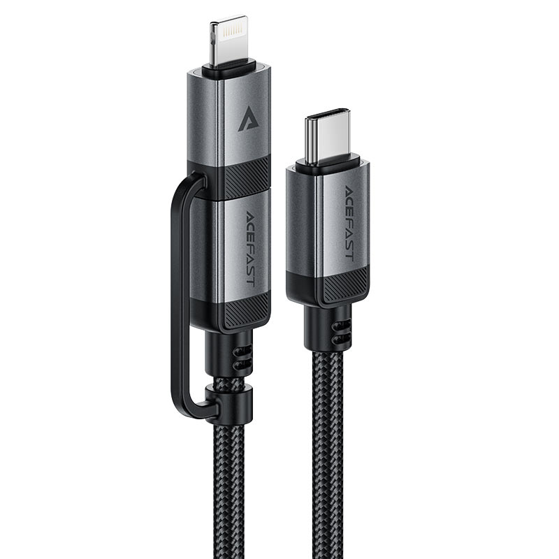 كابل بيانات وشحن سريع من Acefast، ثنائي في واحد، USB-C إلى USB-C-Lightning، 60 واط، طول 1.2 متر - C20-01، أسود