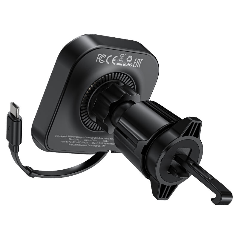 Acefast IN-Car Phone Holder Magnetic Wireless Charger Universal 15W With Retractable Cable - D32 Bla