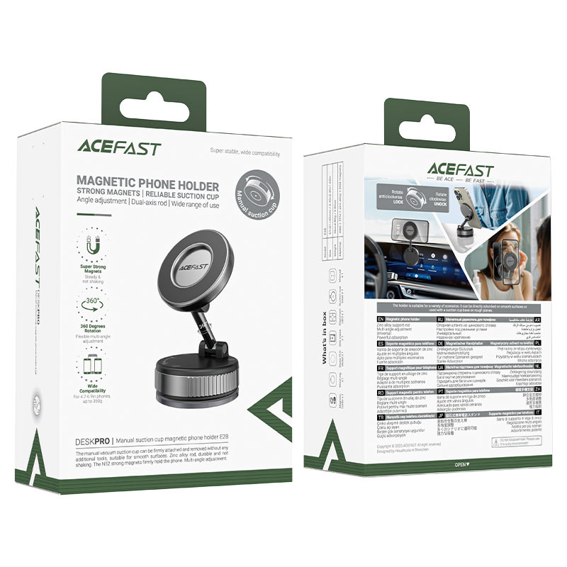 Acefast Magnetic Phone Holder Strong Magnets-Realiable Suction Cup - E28 Metal Gray