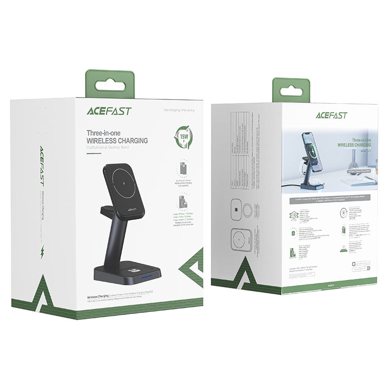 Acefast 3 in 1 Wireless Charging Multifunctional Desktop Stand For Phone And Watch 15W - E3 Black