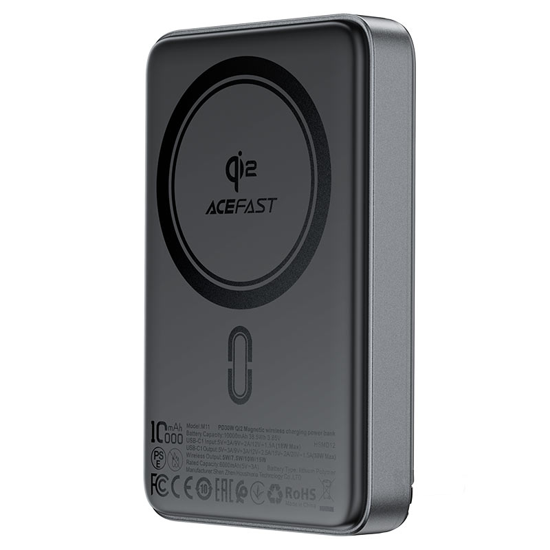 Acefast 10000mAh Fast Power Bank Q12 15W Magnetic Wireless Charger PD30W - M11 Black