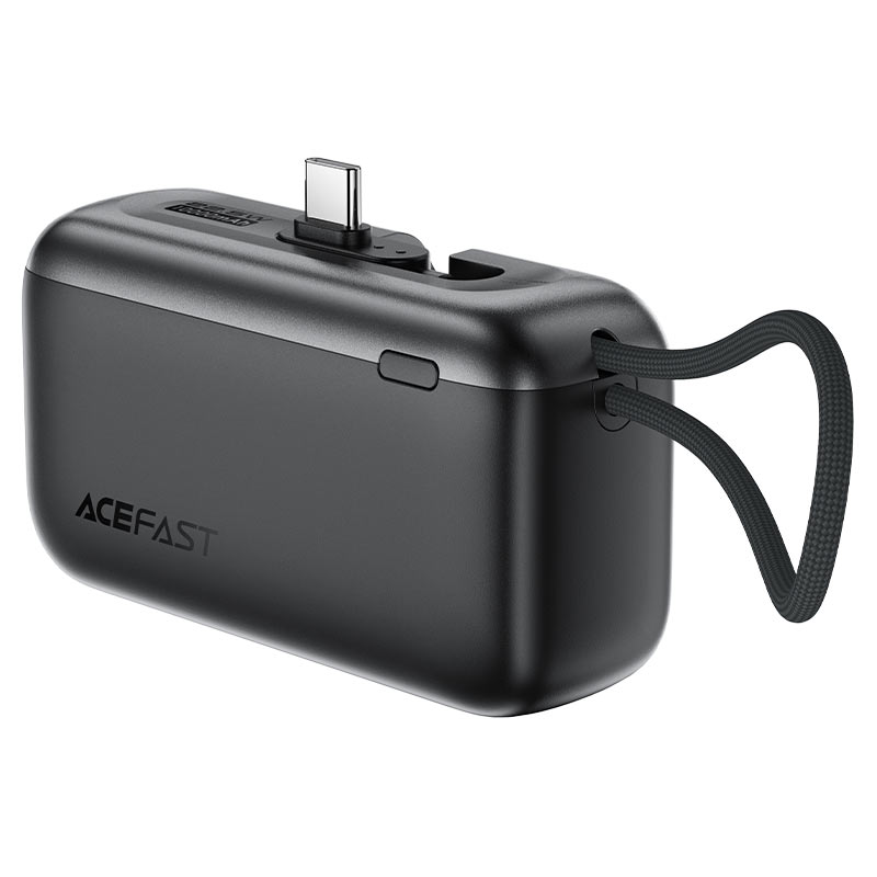 Acefast 10000mAh Fast Power Bank Built-in USB-C Charging Cable-Lanyard PD22.5W - M27 Black