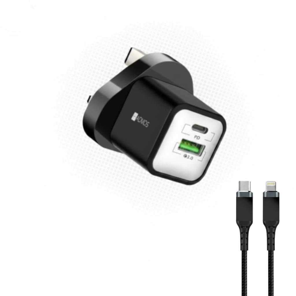 محول الشحن السريع Quantum PD+QC3.0 بقوة 38 واط مع كابل PD بقوة 30 واط Q-1