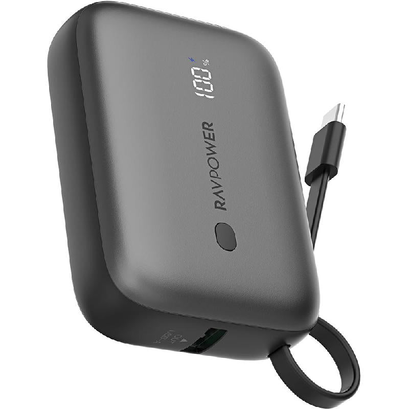 Ravpower PD Pioneer 10000mAh 20W 2-Port Built-in USB-C Cable Power Bank RP-PB1224 - Black