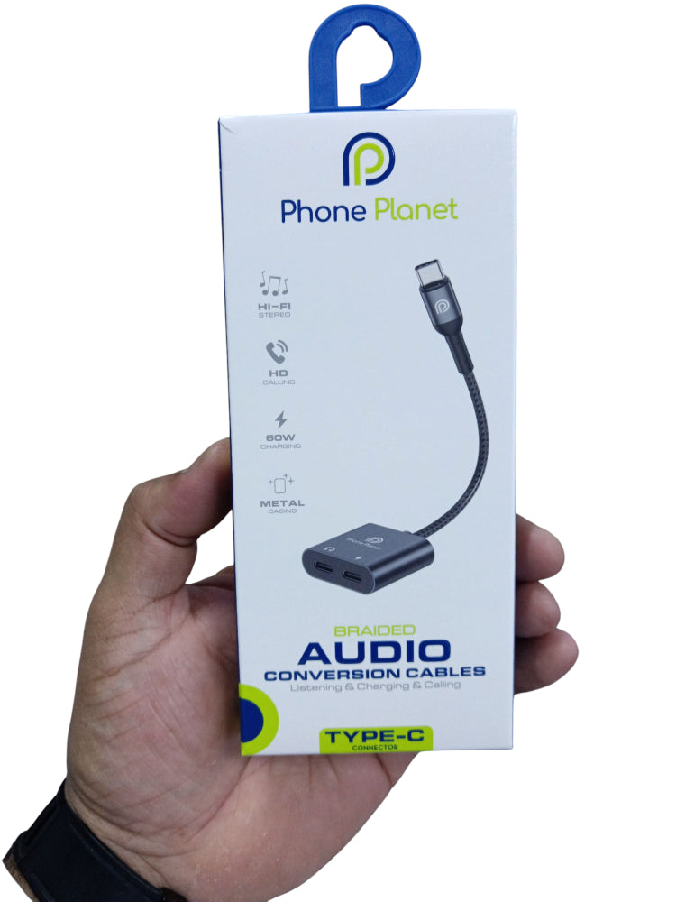 Phone Planet Braided Audio Conversion Cable Listening & Charging & Calling Type-c