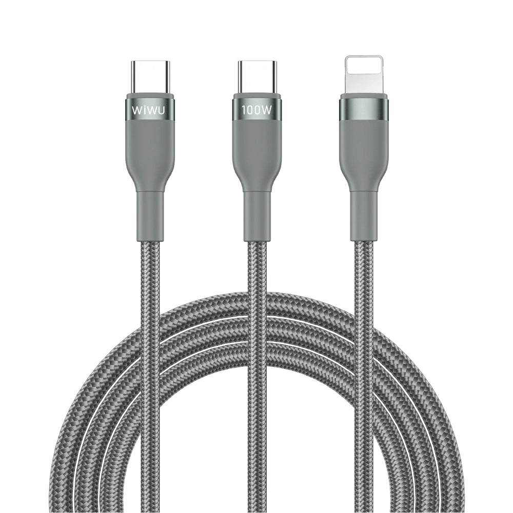Wiwu Concise USB-C TO USB-C + Lightning Cable 100W 1.2m - Gray