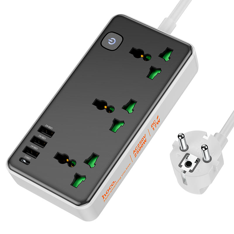 hoco Multifunctional Safety Sccket USB-C+USB-A/3+Socket=3 2500W AC7A