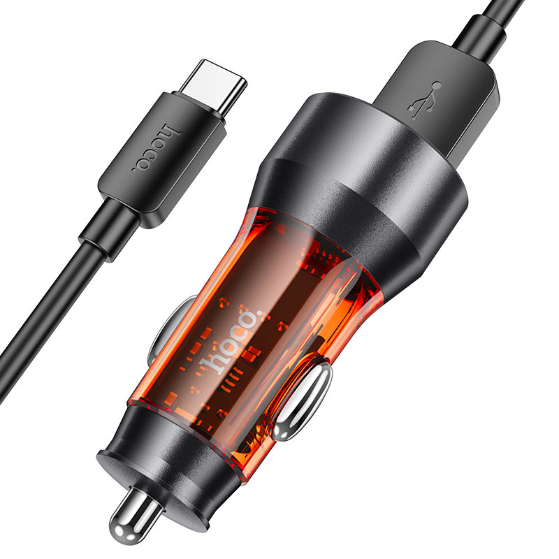 hoco Dual Port FastCharging Car Charger Set 36W With USB-A TO Micro Cable 1m - NZ12