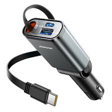 Joyroom 60W 3 in 1 Retractable Car Charger Buolt-in Type-c Cable - JR-CCL07