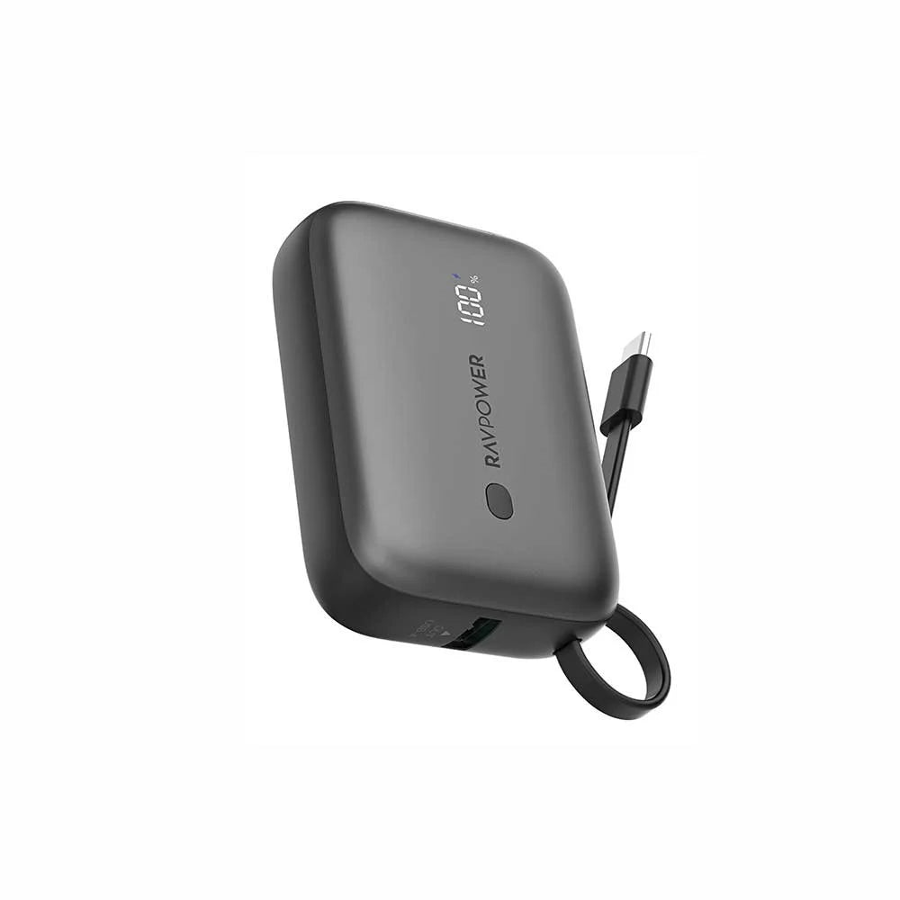 Ravpower PD Pioneer 10000mAh 20W 2-Port Built-in USB-C Cable Power Bank RP-PB1224 - Black