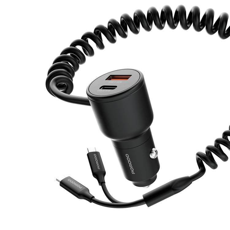 Porodo Dual Port Car Charger Integrated C+C Cable - FWC033