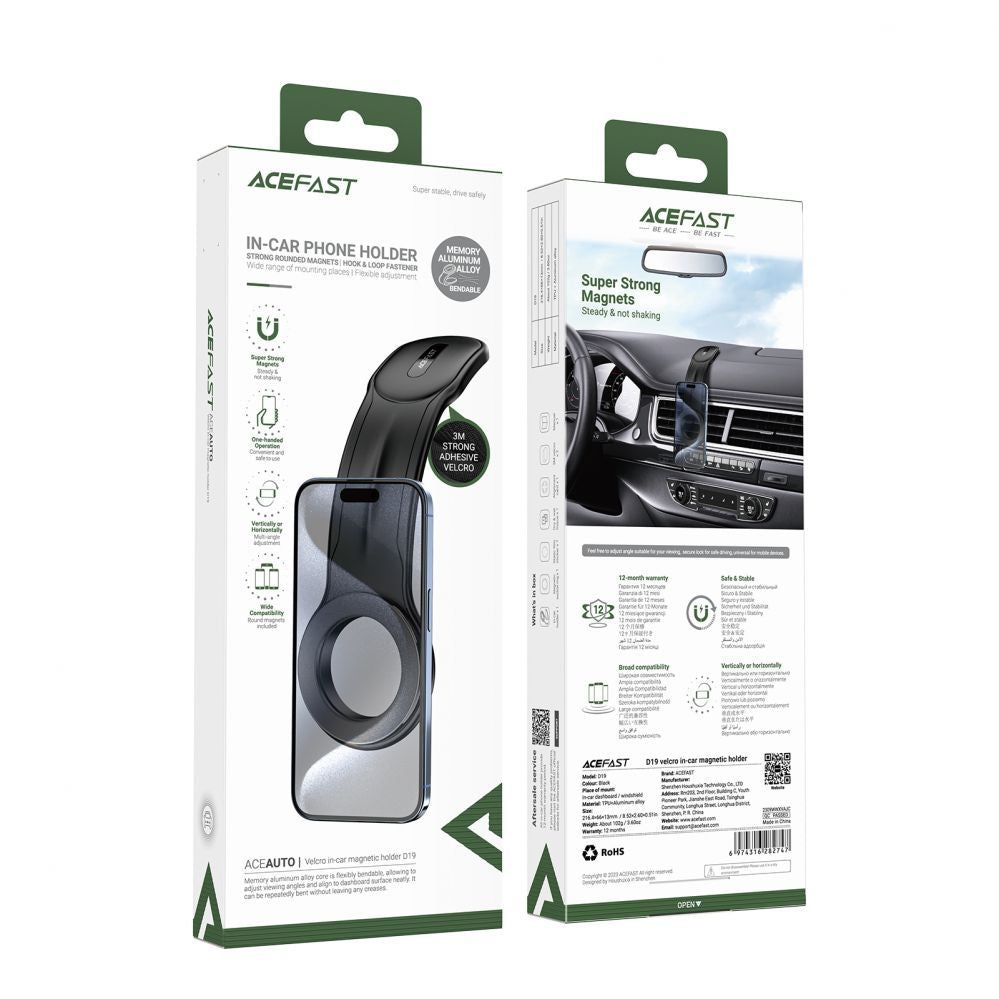 Acefast In-Car Phone Holder Strong Rounded Magnets Safe And Stable Flexibli Adjustment -D36 Black